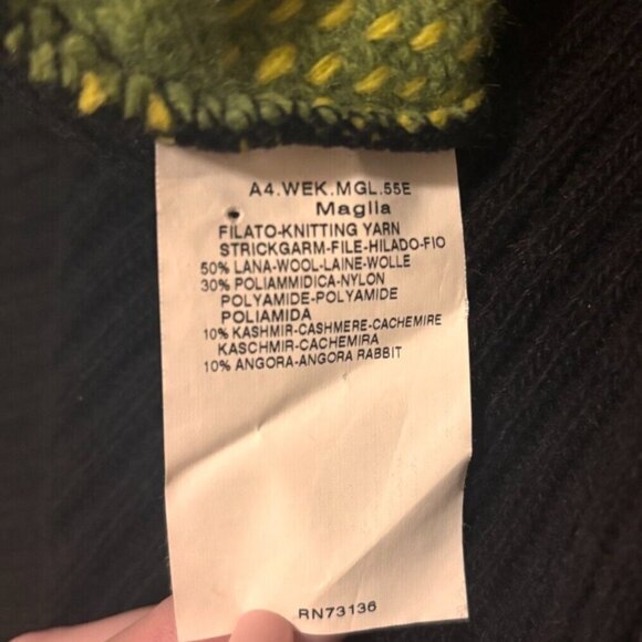 Max Mara WEEKEND Green Black Women's S V-Neck Sweater Wool/Cashmere/Nylon/Rabbit - Picture 4 of 5